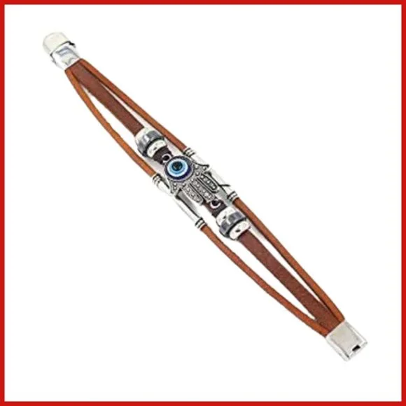 Stainless Steel Leather and Beaded Hamsa/Hand of Fatima Evil Eye NWT - Picture 4 of 6